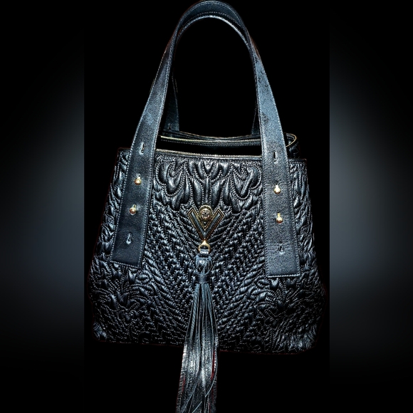 Valentino Orlandi Handbags - Valentino Orlandi Black Textured Shoulder Bag with Gold Details